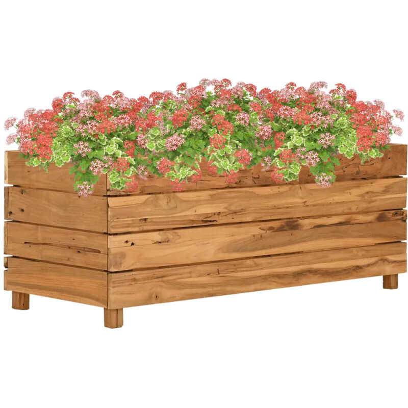Jardinière, Bac à fleurs, Lit surélevé de jardin 100x40x38 cm bois massif de teck et acier pjhr61748 design in