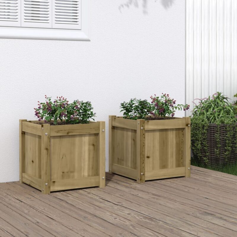 Jardinières 2 pcs, Bac à fleurs, Pot de fleurs bois de pin imprégné CON6844 design in
