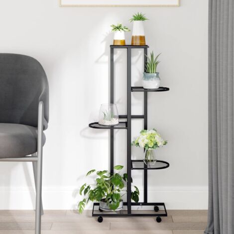 Jardinière, Bac à fleurs, Pot de fleurs à 5 niveaux avec roues 44x23x100 cm noir fer ASAF36897 DESIGN IN