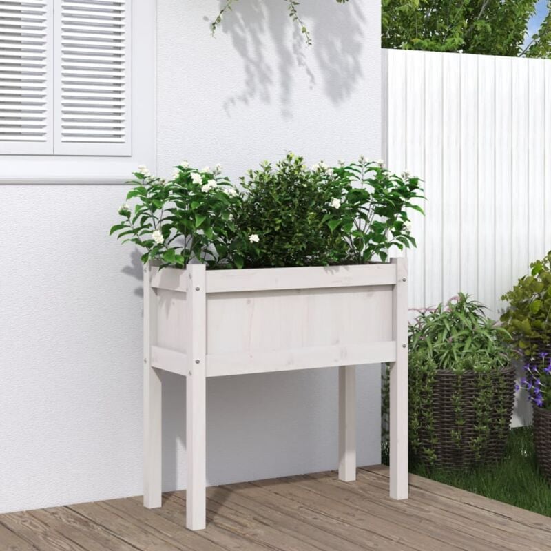Jardinière, Bac à fleurs, Pot de fleurs avec pieds blanc 70x31x70 cm bois de pin massif CON6043 design in