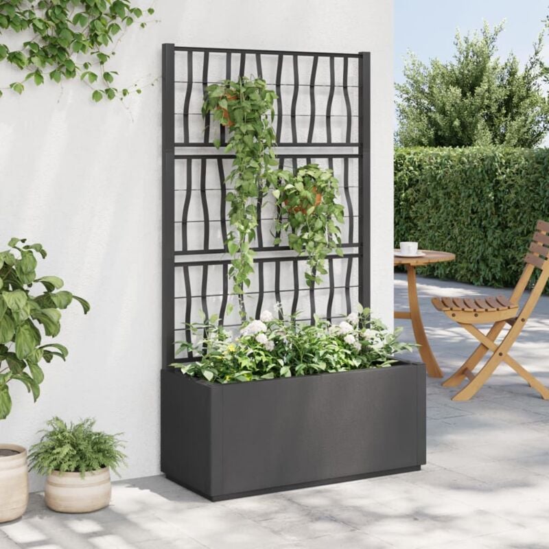 Jardinière, Bac à fleurs, Pot de fleurs avec treillis gris foncé 80x36x140 cm PP CON8112 DESIGN IN
