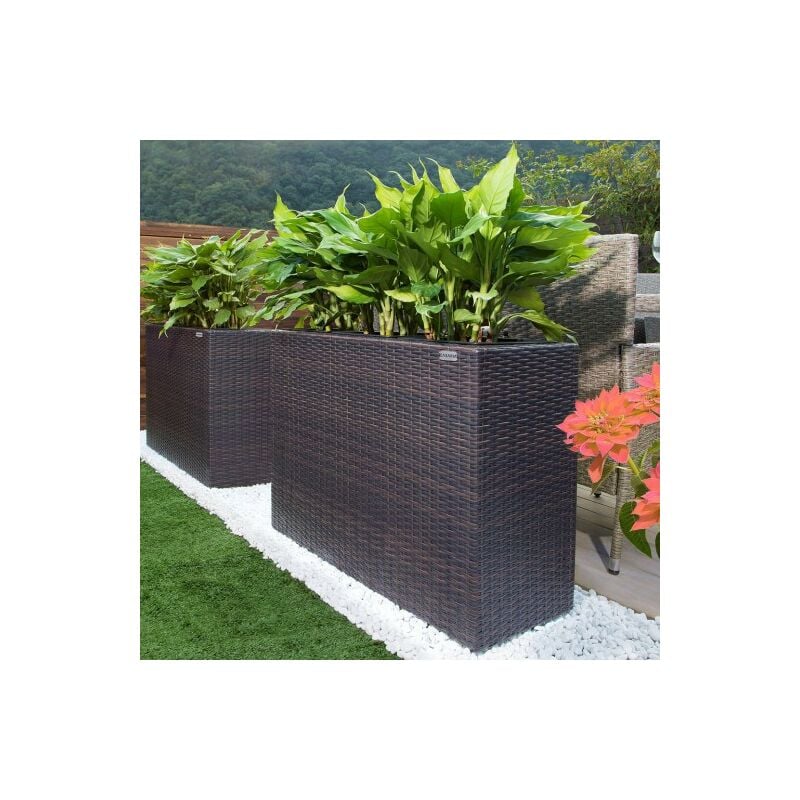 Jardinière bac en polyrotin brun 83 cm de long