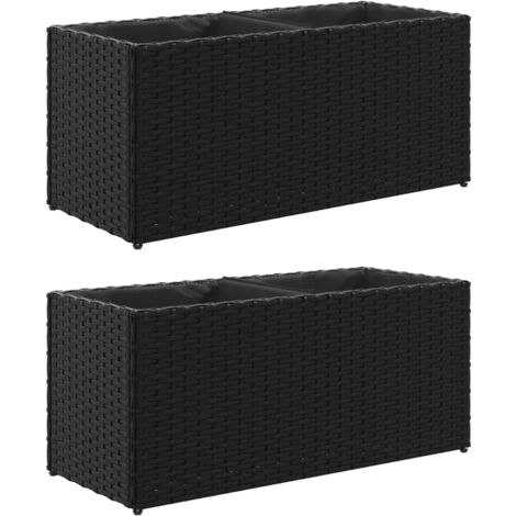 Jardinière bac lit surélevé plantes fleurs jardin terrasses avec 2 pots lot de 2 72 x 30 x 32 cm résine tressée noir