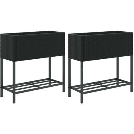 Jardinière bac lit surélevé plantes fleurs jardin terrasses avec étagère lot de 2 70 x 28 x 70 cm résine tressée noir