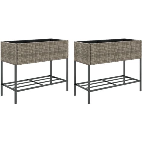 Jardinière bac lit surélevé plantes fleurs jardin terrasses avec étagère lot de 2 90 x 40 x 75 cm résine tressée gris