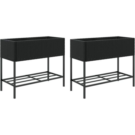 Jardinière bac lit surélevé plantes fleurs jardin terrasses avec étagère lot de 2 90 x 40 x 75 cm résine tressée noir