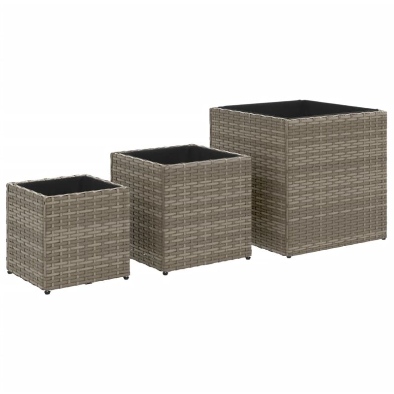 Jardinière bac lit surélevé plantes fleurs jardin terrasses d'extérieur 3 pcs résine tressée gris