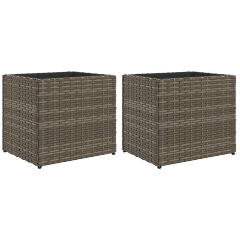 Jardinière bac lit surélevé plantes fleurs jardin terrasses lot de 2 36 x 30 x 32 cm résine tressée gris