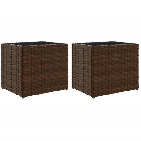 Jardinière bac lit surélevé plantes fleurs jardin terrasses lot de 2 36 x 30 x 32 cm résine tressée marron