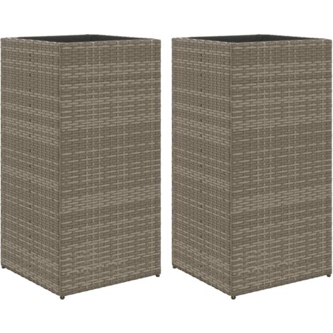 Jardinière bac lit surélevé plantes fleurs jardin terrasses lot de 2 40 x 40 x 80 cm résine tressée gris