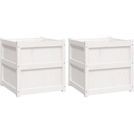 Jardinière bac lit surélevé plantes fleurs jardin terrasses lot de 2 bois de pin massif blanc