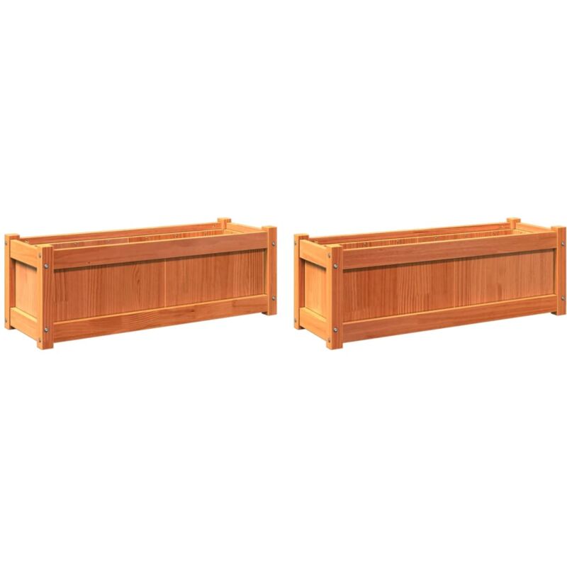 Jardinière bac lit surélevé plantes fleurs jardin terrasses lot de 2 cire bois de pin massif marron