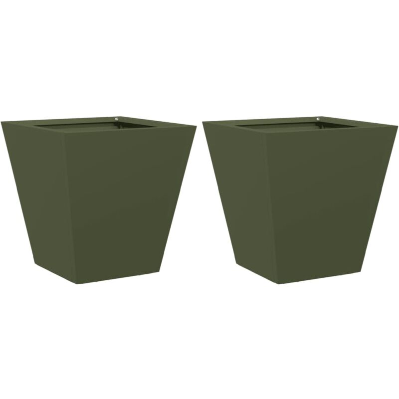 Jardinière bac lit surélevé plantes fleurs jardin terrasses lot de 2 olive 30 x 30 x 30 cm acier vert