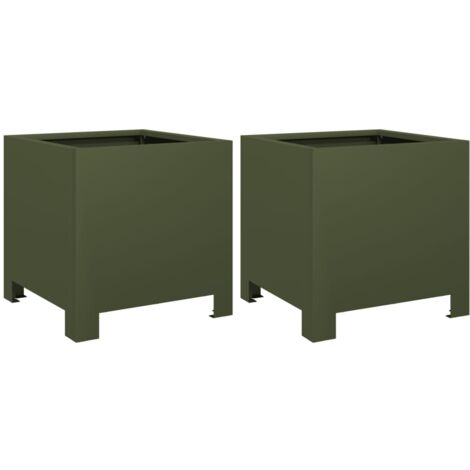 Jardinière bac lit surélevé plantes fleurs jardin terrasses lot de 2 olive 30 x 30 x 30 cm acier vert