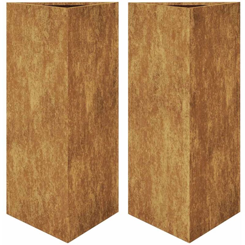 Jardinière bac lit surélevé plantes fleurs jardin terrasses lot de 2 triangulaire 40 x 34,5 x 70 cm acier corten marron