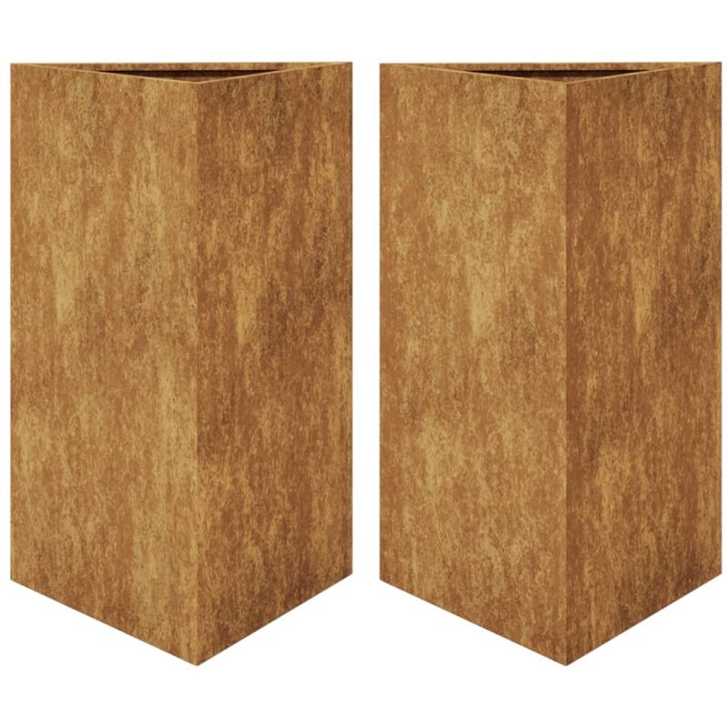 Jardinière bac lit surélevé plantes fleurs jardin terrasses lot de 2 triangulaire 50 x 43 x 75 cm acier corten marron