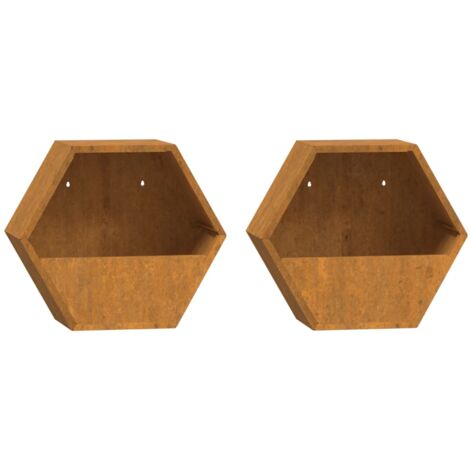 Jardinière bac lit surélevé plantes fleurs jardin terrasses murales lot de 2 Rouillé acier corten 30 x 10 x 25 cm marron