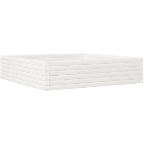 Jardinière bac lit surélevé plantes fleurs terrasse jardin 100 x 100 x 23 cm bois de pin massif blanc
