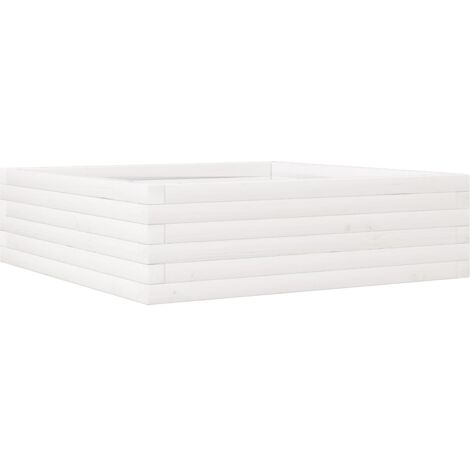 Jardinière bac lit surélevé plantes fleurs terrasse jardin 80 x 80 x 23 cm bois de pin massif blanc