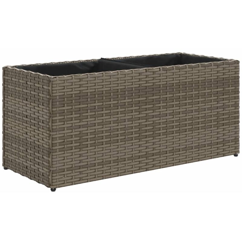Jardinière bac lit surélevé plantes fleurs terrasse jardin avec 2 pots 72 x 30 x 32 cm résine tressée gris