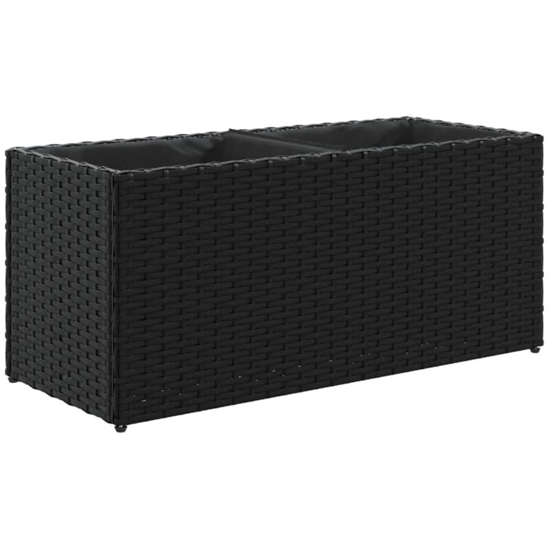 Jardinière bac lit surélevé plantes fleurs terrasse jardin avec 2 pots 72 x 30 x 32 cm résine tressée noir