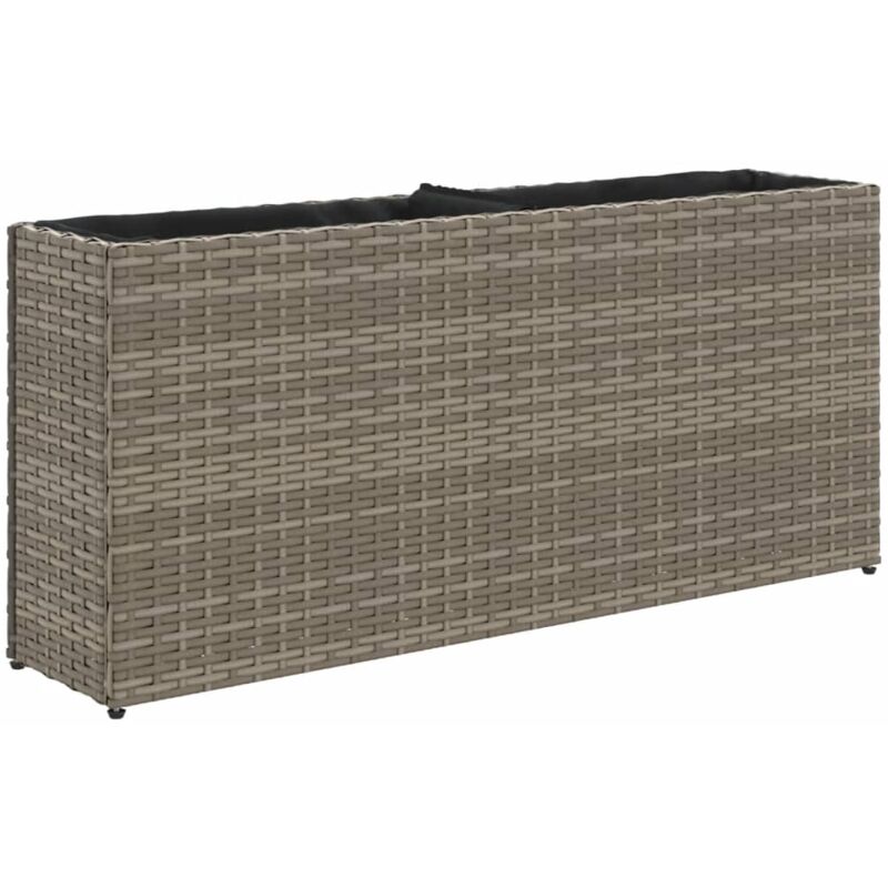 Jardinière bac lit surélevé plantes fleurs terrasse jardin avec 2 pots 90 x 20 x 40 cm résine tressée gris