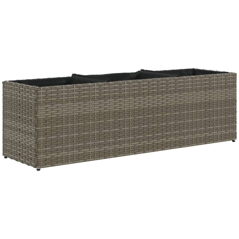 Jardinière bac lit surélevé plantes fleurs terrasse jardin avec 3 pots 105 x 30 x 32 cm résine tressée gris
