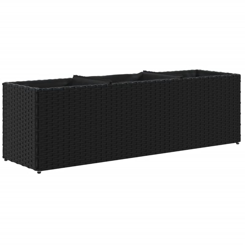 Jardinière bac lit surélevé plantes fleurs terrasse jardin avec 3 pots 105 x 30 x 32 cm résine tressée noir