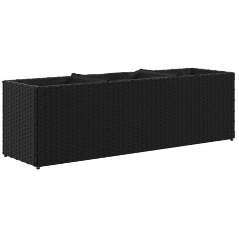 Jardinière bac lit surélevé plantes fleurs terrasse jardin avec 3 pots 105 x 30 x 32 cm résine tressée noir