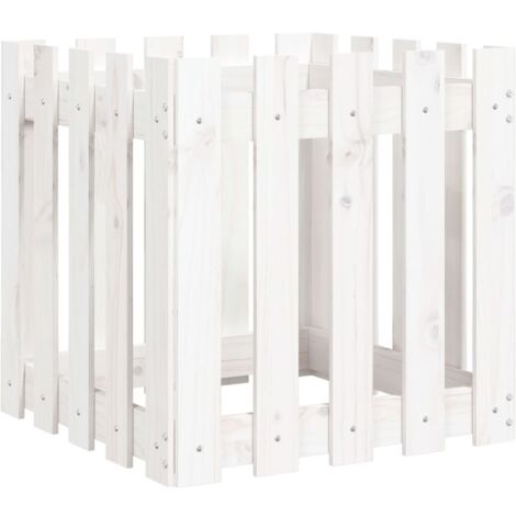 Jardinière bac lit surélevé plantes fleurs terrasse jardin avec design de clôture 50 x 50 x 50 cm pin massif blanc