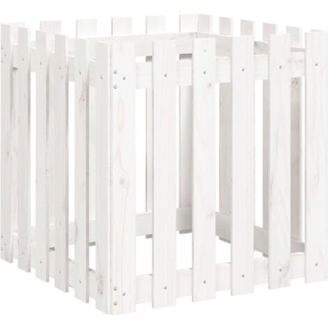 Jardinière bac lit surélevé plantes fleurs terrasse jardin avec design de clôture 60 x 60 x 60 cm pin massif blanc