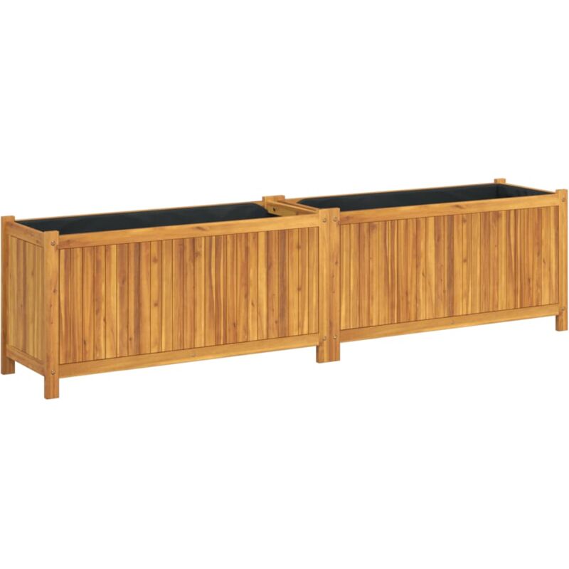 Jardinière bac lit surélevé plantes fleurs terrasse jardin avec doublure 199 x 38,5 x 50 cm bois massif d'acacia marron