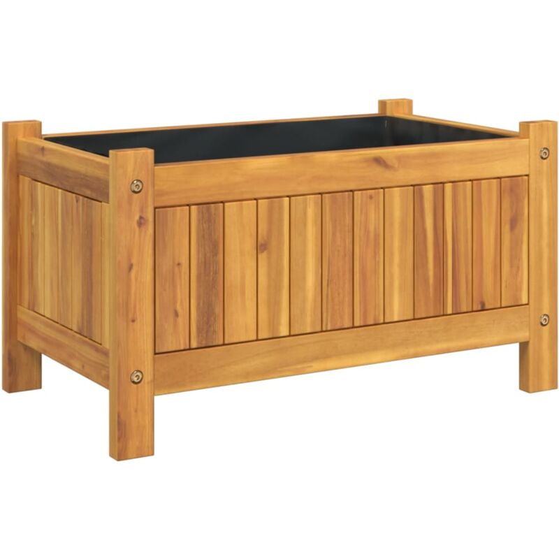 Jardinière bac lit surélevé plantes fleurs terrasse jardin avec doublure 54 x 31 x 30 cm bois massif d'acacia marron