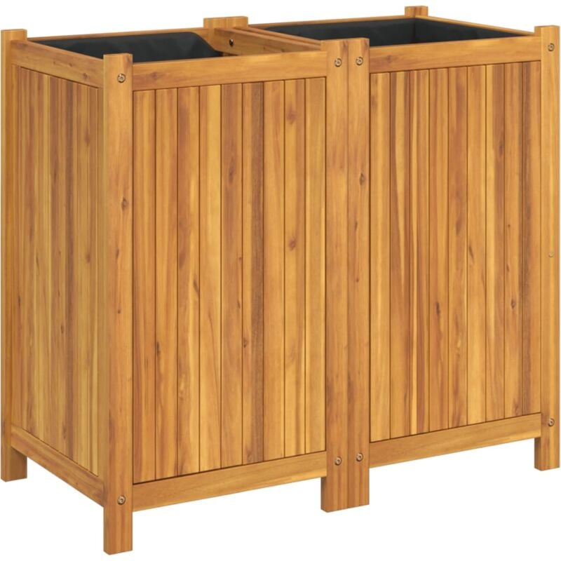Jardinière bac lit surélevé plantes fleurs terrasse jardin avec doublure 84 x 42 x 75 cm bois massif d'acacia marron