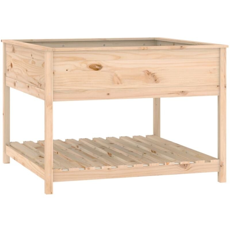 Jardinière bac lit surélevé plantes fleurs terrasse jardin avec étagère 111,5 x 111,5 x 81 cm bois massif de pin marron