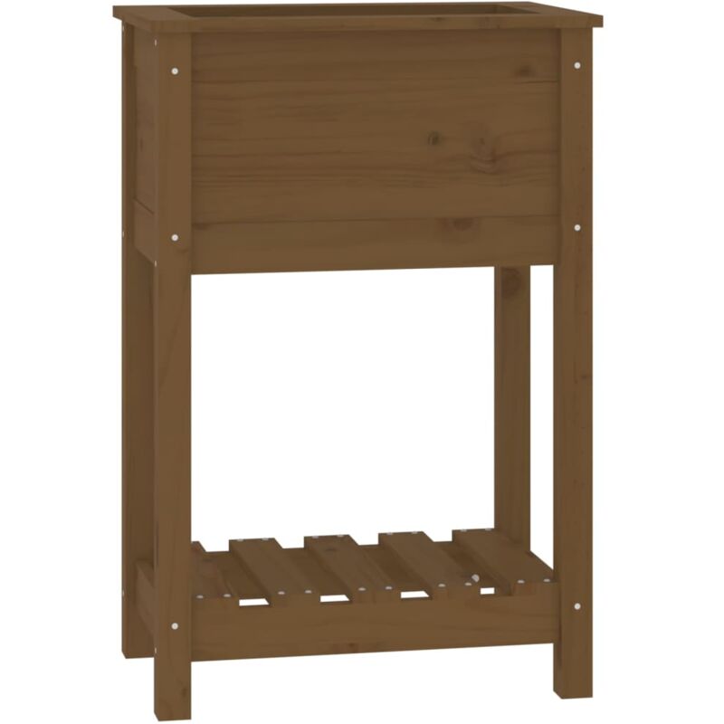 Jardinière bac lit surélevé plantes fleurs terrasse jardin avec étagère 54 x 34,5 x 81 cm bois de pin marron