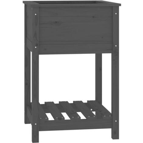 Jardinière bac lit surélevé plantes fleurs terrasse jardin avec étagère 54 x 54 x 81 cm bois massif de pin gris