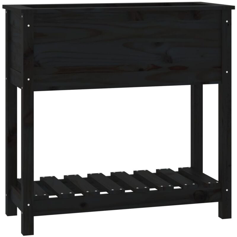 Jardinière bac lit surélevé plantes fleurs terrasse jardin avec étagère 82,5 x 34,5 x 81 cm bois massif de pin noir