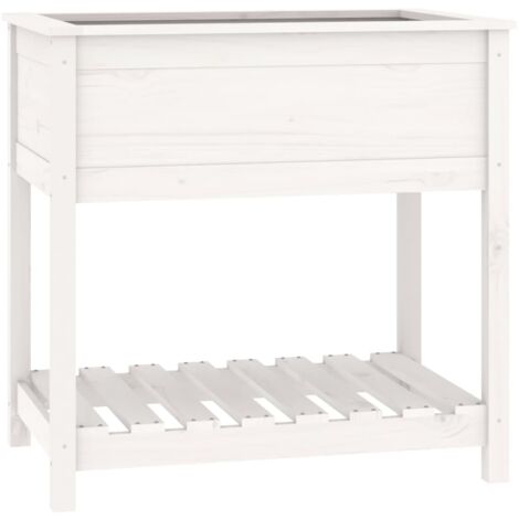 Jardinière bac lit surélevé plantes fleurs terrasse jardin avec étagère 82,5 x 54 x 81 cm bois massif de pin blanc