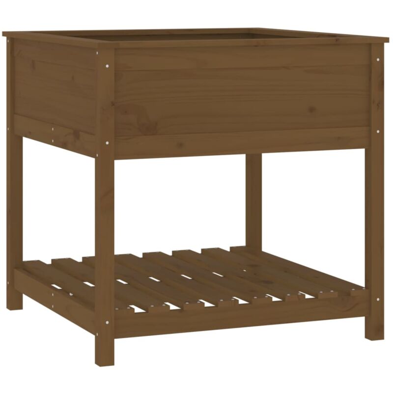 Helloshop26 - Jardinière bac lit surélevé plantes fleurs terrasse jardin avec étagère 82,5 x 82,5 x 81 cm bois de pin marron