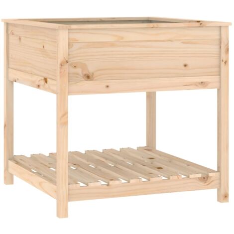 Jardinière bac lit surélevé plantes fleurs terrasse jardin avec étagère 82,5 x 82,5 x 81 cm bois massif de pin marron