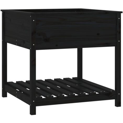Jardinière bac lit surélevé plantes fleurs terrasse jardin avec étagère 82,5 x 82,5 x 81 cm bois massif de pin noir