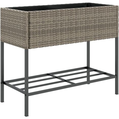 Jardinière bac lit surélevé plantes fleurs terrasse jardin avec étagère résine tressée gris
