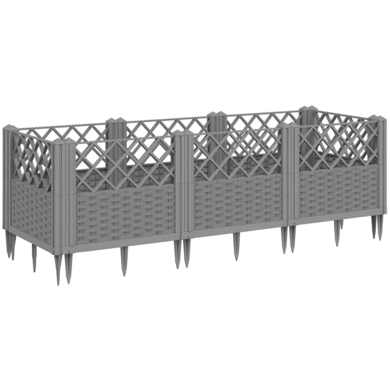 Jardinière bac lit surélevé plantes fleurs terrasse jardin avec piquets clair 123,5 x 43,5 x 43,5 cm PP gris