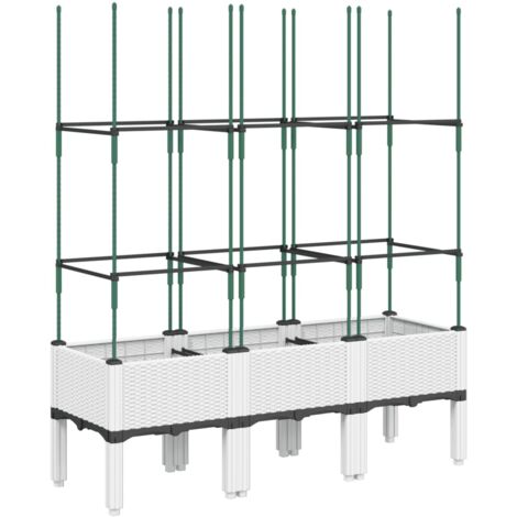 Jardinière bac lit surélevé plantes fleurs terrasse jardin avec treillis 120 x 40 x 142,5 cm PP blanc