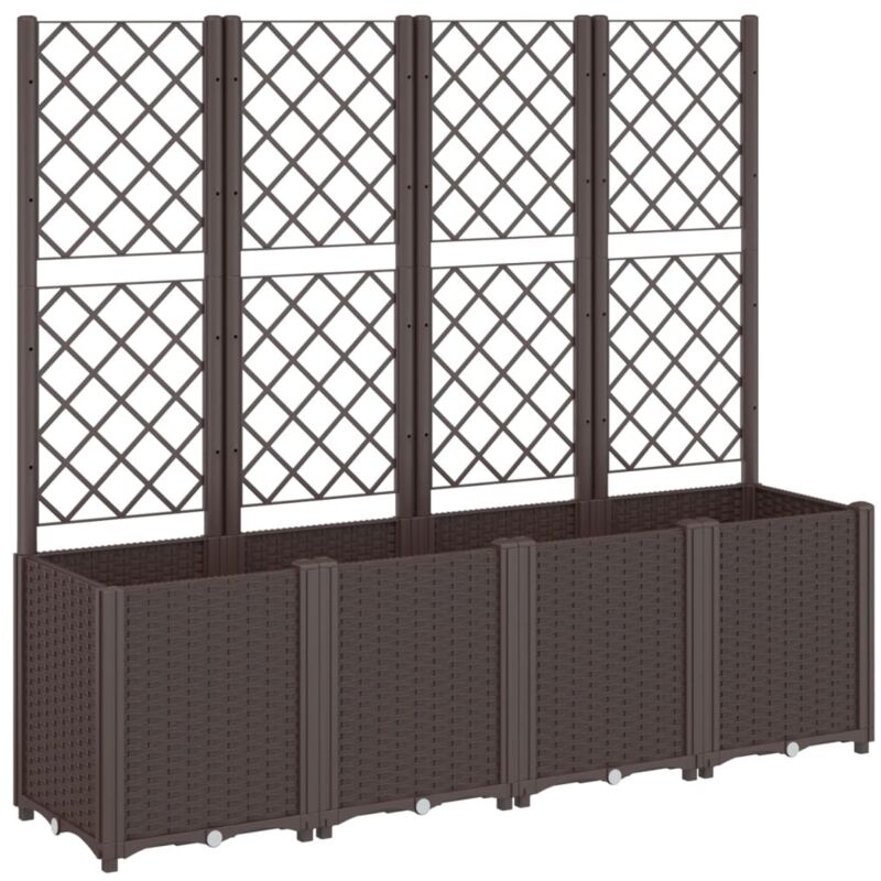 Jardinière bac lit surélevé plantes fleurs terrasse jardin avec treillis 160 x 40 x 140 cm PP marron