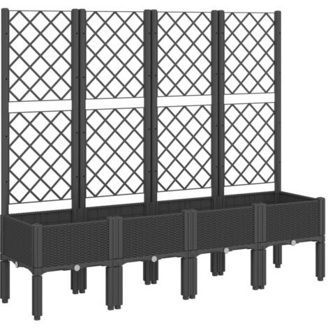 Jardinière bac lit surélevé plantes fleurs terrasse jardin avec treillis 160 x 40 x 142 cm PP noir