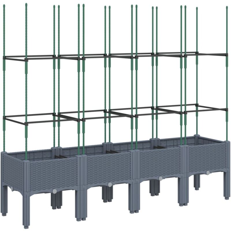 Jardinière bac lit surélevé plantes fleurs terrasse jardin avec treillis 160 x 40 x 142,5 cm pp gris