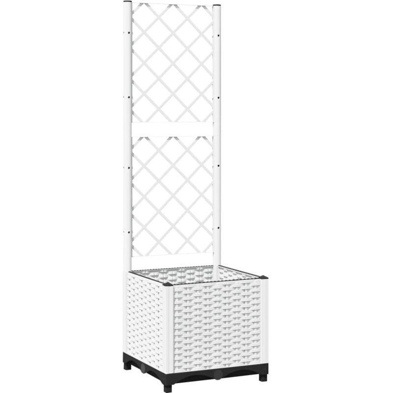 Helloshop26 - Jardinière bac lit surélevé plantes fleurs terrasse jardin avec treillis 40 x 40 x 136 cm pp blanc