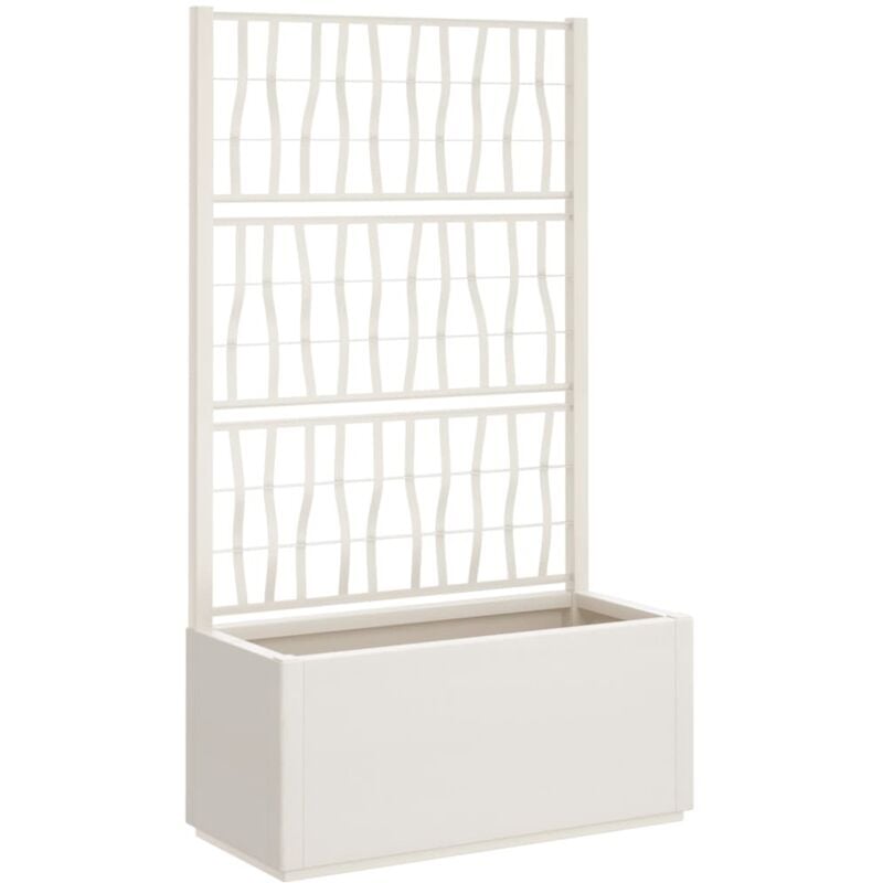 Jardinière bac lit surélevé plantes fleurs terrasse jardin avec treillis 80 x 36 x 140 cm pp blanc